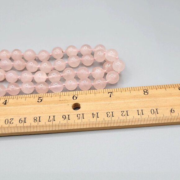 Hand Knotted Pink Rose Quartz Beaded Necklace 10mm No clasp 28" Length - Picture 6 of 6